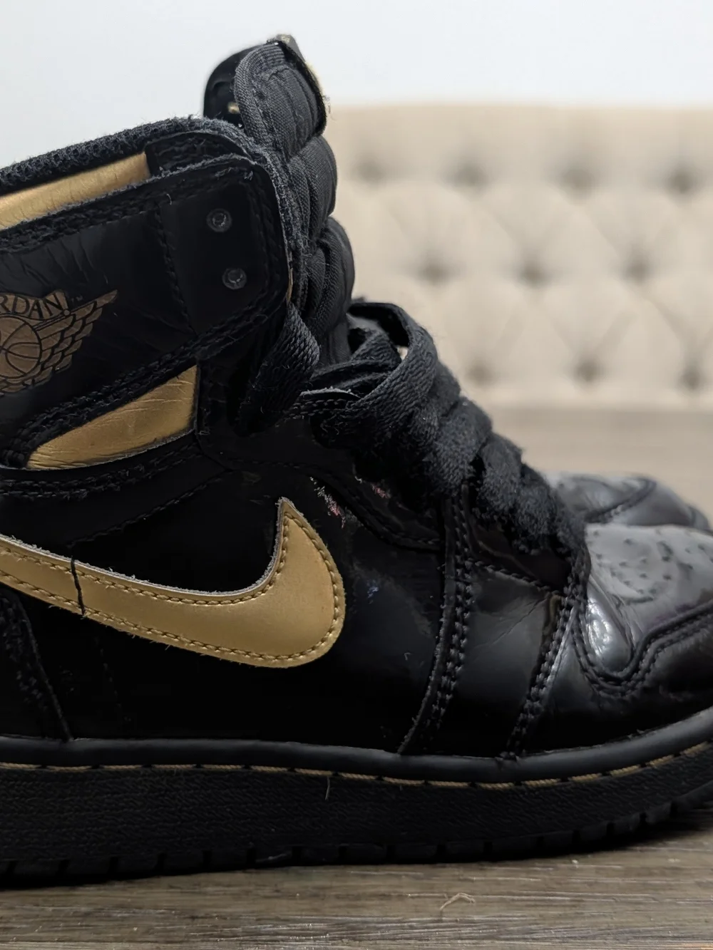 Jordan Kids Black and Gold High-Top Sneakers